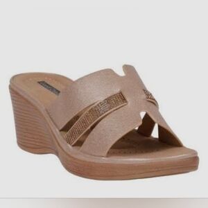 Good Choice Hilary Wedge Embellished Sandal in Taupe, Size 11